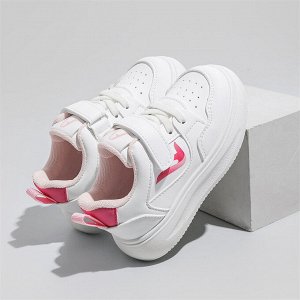 Кроссовки для девочки на шнурках и липучках, белые с розовым декором