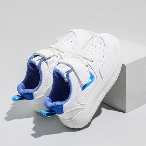 Кроссовки для девочки на шнурках и липучках, белые с синим декором