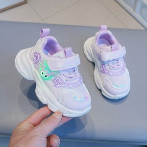 Кроссовки для девочки на шнурках и липучках, фиолетовые с декором