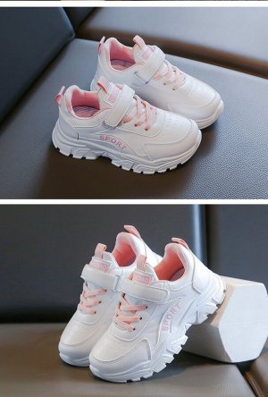 Кроссовки на девочку на шнурках и липучках, белые с розовым
