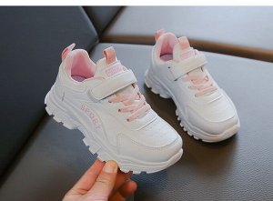 Кроссовки на девочку на шнурках и липучках, белые с розовым