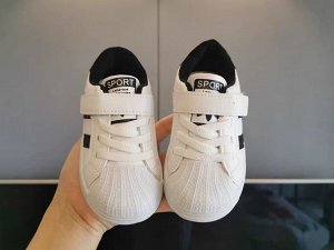 Кроссовки детские на шнурках и липучках, белые с черным