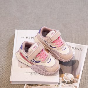 Кроссовки для девочки на шнурках и липучках, розово-бежевые