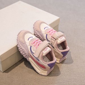 Кроссовки для девочки на шнурках и липучках, розово-бежевые