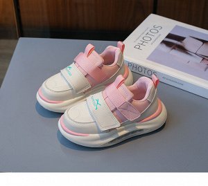 Кроссовки для девочки на липучках, белые с розовыми вставками