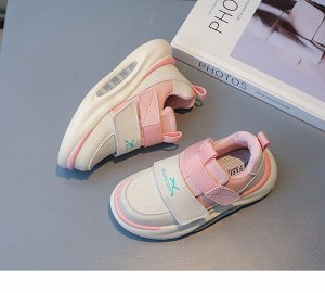Кроссовки для девочки на липучках, белые с розовыми вставками