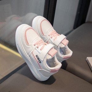 Кроссовки для девочки на шнурках и липучке, бело-розовые