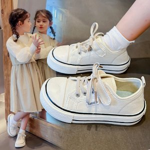 Кеды детские на шнурках и липучках, белые с черным декором