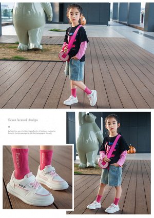 Кроссовки для девочки на шнурках и липучке, бело-розовые