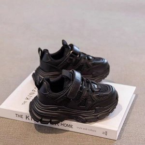 Кроссовки для мальчика на шнурках и липучках, черные