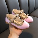 Туфли для девочки с застежкой и металлическим декором, розовые с бежевым кантом