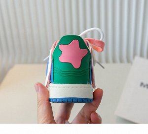 Кроссовки для девочки на шнурках, белые с синими, зелеными и розовыми вставками
