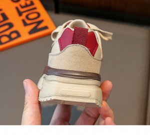 Кроссовки для мальчика на шнурках, бежевые с красным