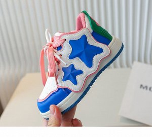 Кроссовки для девочки на шнурках, белые с синими, зелеными и розовыми вставками