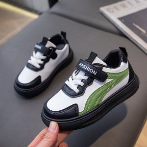 Кроссовки для мальчика на шнурках и липучках, белые с черным и зеленым