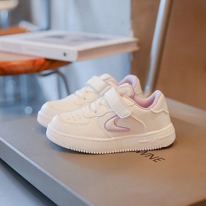 Кроссовки для девочки на липучках и шнурках, белые с фиолетовым декором