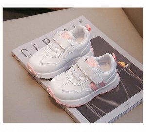 Кроссовки для девочки на шнурках и липучках, бело-розовые