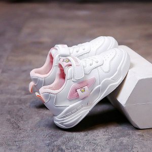 Кроссовки для девочки на шнурках и липучках, бело-розовые с декором
