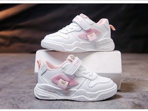 Кроссовки для девочки на шнурках и липучках, бело-розовые с декором