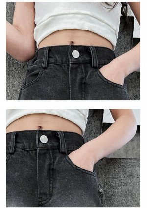 Широкие джинсы для девочки, цвет черный, с потертостями