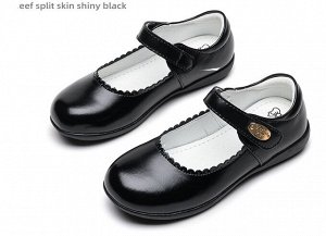 Туфли для девочки из эко-кожи школьные с застежкой, черные с кантом и пряжкой