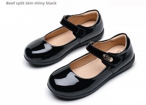 Туфли для девочки из лаковой эко-кожи школьные с застежкой и пряжкой, черные