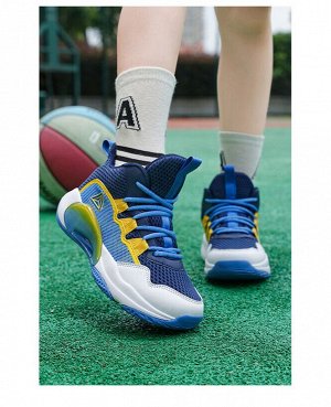 Кроссовки для мальчика на шнуровке, цвет синий/желтый