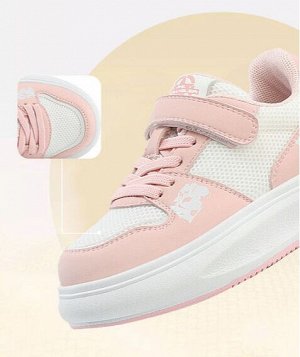 Кеды для девочки на шнуровке и липучке, цвет розовый/белый