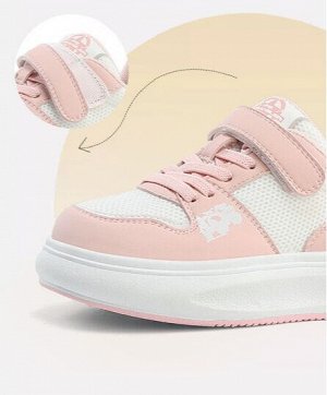 Кеды для девочки на шнуровке и липучке, цвет розовый/белый