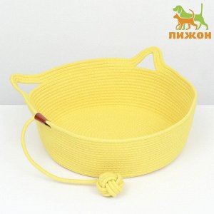 Экологичный лежак  для животных  (хлопок+рогоз),  45 х 37 х 16 см, вес до 25 кг, жёлтая