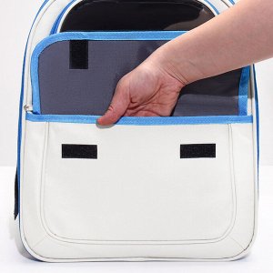 Рюкзак-переноска для животных, 30 х 40 х 25 см, белый/голубой