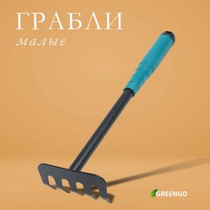 Грабли малые Greengo, прямые, 5 зубцов, длина 28,5 см, металл, пластиковая ручка