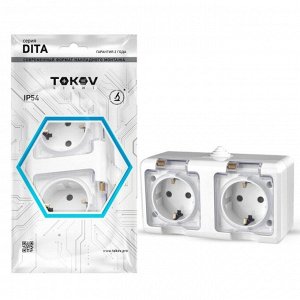 Розетка TOKOV ELECTRIC, Dita,2 м,16 А, IP54.250 В, с заземлением, белая, TKL-DT-R2Z-C01T-IP54