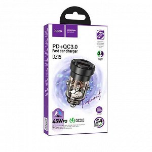 Автомобильное зарядное устройство HOCO DZ15 Full IQ PD45W+QC3.0 1*USB-C+1*USB 5A