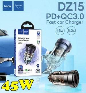 Автомобильное зарядное устройство HOCO DZ15 Full IQ PD45W+QC3.0 1*USB-C+1*USB 5A