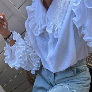 Женская блуза с рюшами, цвет белый