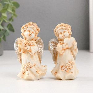 Фигурка полистоун «Ангел в цветочном платье и венке с серебристыми крыльями», 8.5 см, МИКС