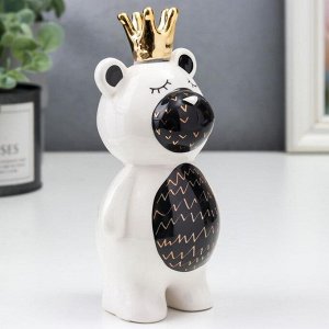 Фигурка керамика «Мишка в короне», бело-чёрный с золотом, 14.5x7x7 см