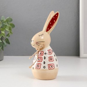 Фигурка керамика «Кролик спящий. Каракули», бело-бежевый с красными рисунками, 7x6.5x16.7 см