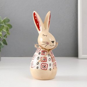 Фигурка керамика «Кролик спящий. Каракули», бело-бежевый с красными рисунками, 7x6.5x16.7 см