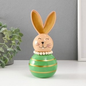 Фигурка керамика «Зайка-неваляшка с полосками», бежево-зелёный, 8.5x8.5x20 см