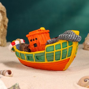 Сувенирная модель корабля «Рыбацкое судно цветное», фигурка полистоун, 16x7x7 см