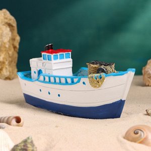 Сувенирная модель корабля «Рыбацкое судно с канатом», фигурка полистоун, 19x7x8 см
