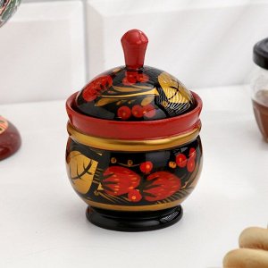 Солонка «Ягодка», с крышкой, большая, 10*8 см, хохлома