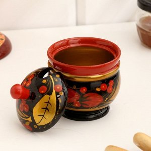 Солонка «Ягодка», с крышкой, большая, 10*8 см, хохлома