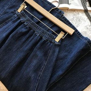 Женская джинсовая юбка на пуговицах и с эластичным поясом, темно-синий