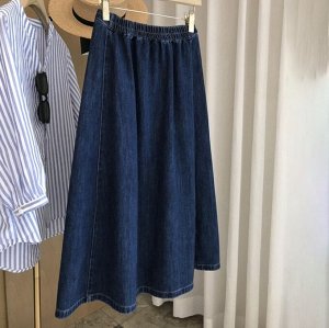 Женская джинсовая юбка на пуговицах и с эластичным поясом, темно-синий