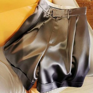 Женские атласные шорты с высокой посадкой, темно-серый