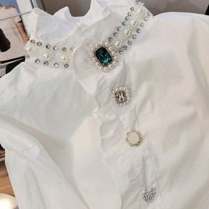 Женская рубашка с длинными рукавами, с декором, белый