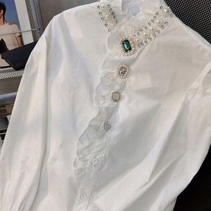 Женская рубашка с длинными рукавами, с декором, белый